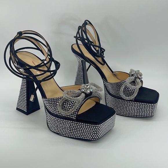 Mach&mach Double Bow Sparkly 140 Silk Ankle-Strap Sandals - Picture 5 of 12